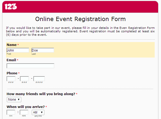Registration form Types. Fill in this Registration form. Google Registration English.